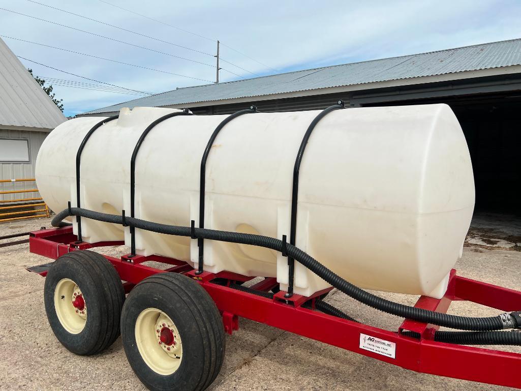 Ag Systems AG 1000 1000-gallon poly nurse tank on tandem axle cart, Honda GX160 gas engine w/ pump,