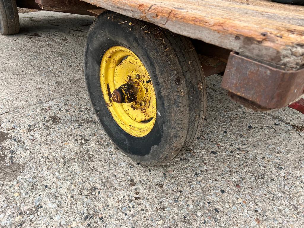 7' x 14' wood flat rack on John Deere 953 4-wheel wagon, SN: NA.