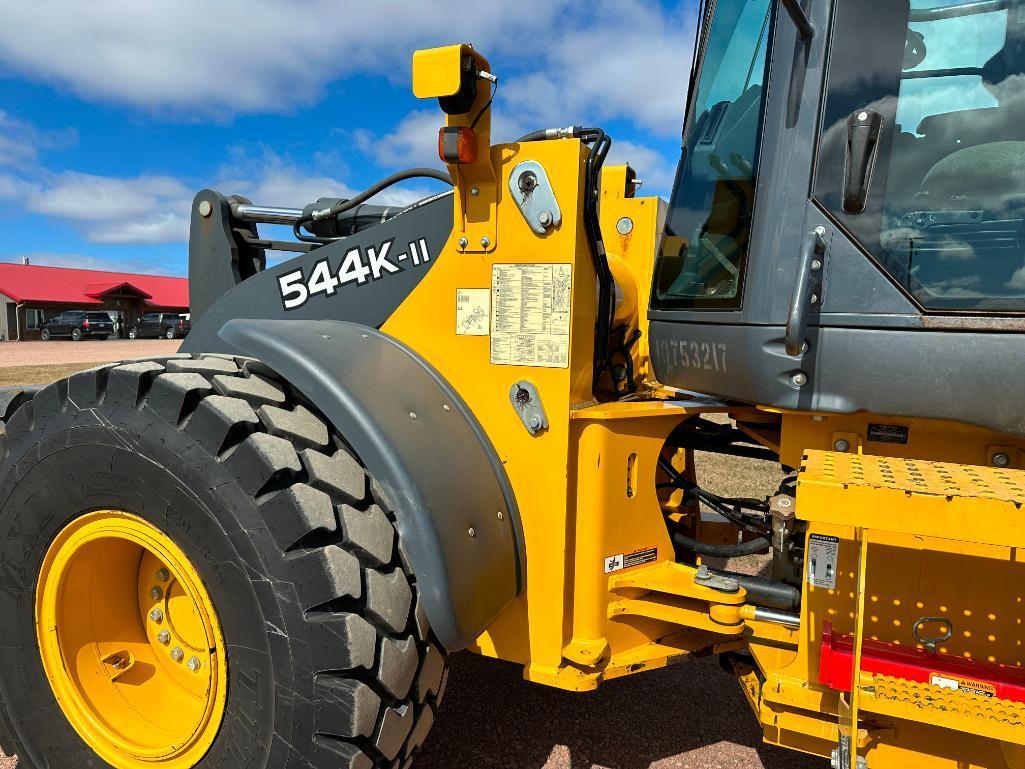 2018 John Deere 544K II wheel loader, cab w/ AC, 20.5x25 tires, 4-spd powershift trans, JRB quick