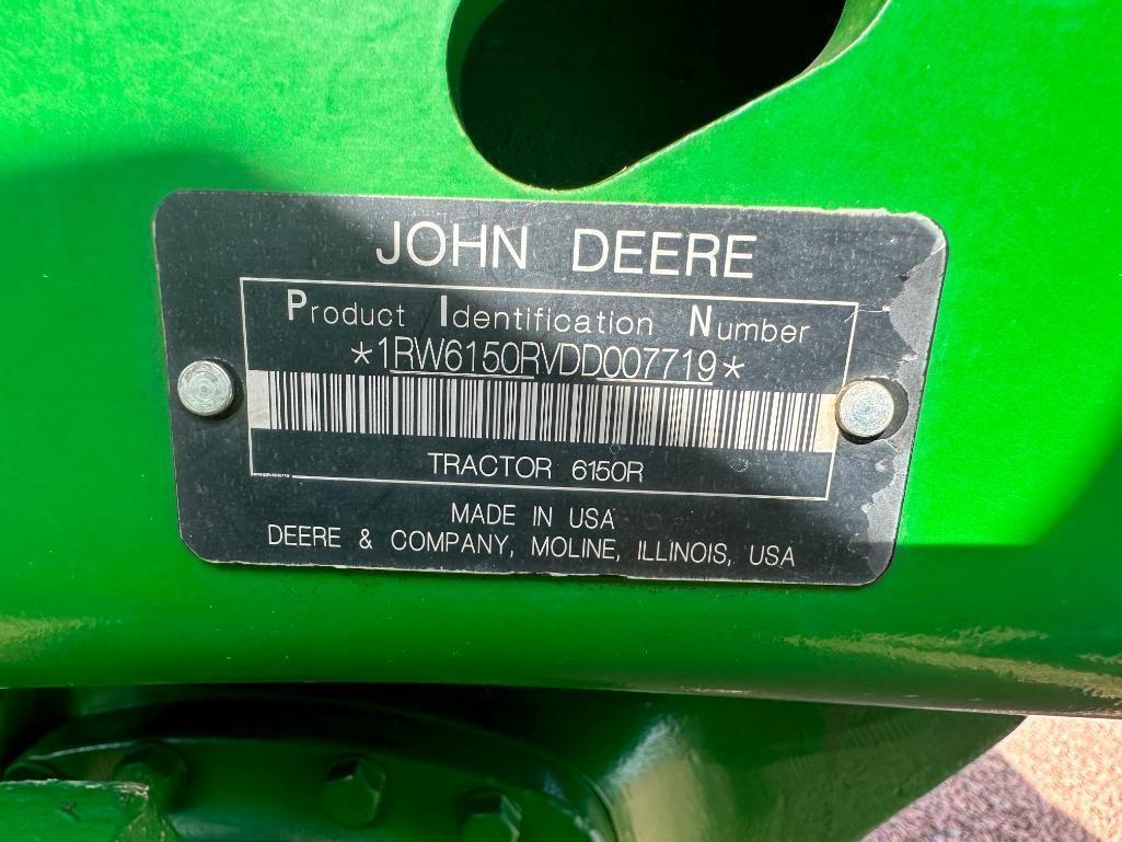 2013 John Deere 6150R tractor, CHA, MFD, IVT trans, 480/80R38 rear tires, bar axle, 3-hyds, 540/1000