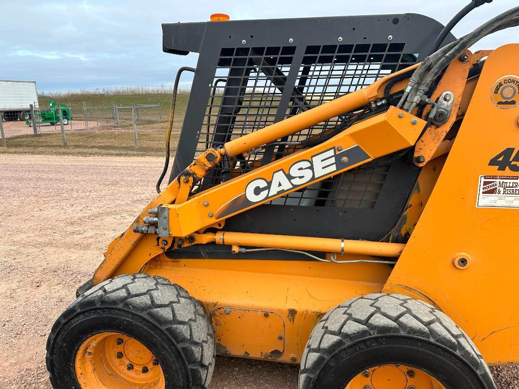 2007 Case 450 skid steer, OROPS, aux hyds, hyd quick coupler, 12x16.5 tires, hand controls, Ride