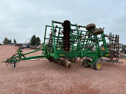 2008 John Deere 2310 27'9" soil finisher, tandem wheels, cushion disk gang, 6-bar spike harrow,