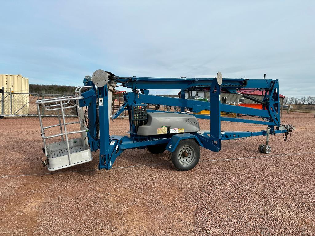 2009 Genie TZ-50 towable boom lift, electric powered, 50' lift, jib, outriggers, ball hitch,