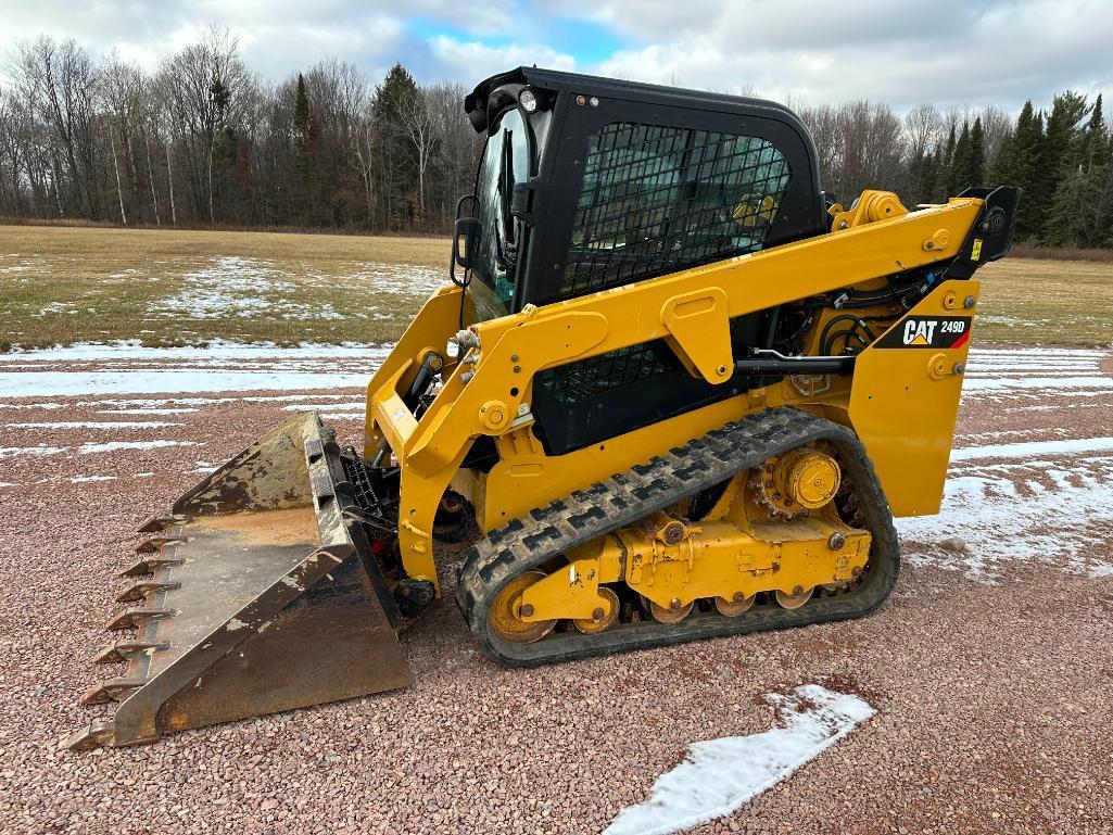 2019 Cat 249D track skid steer, cab w/AC, 12" tracks, aux hyds, hyd quick coupler, bucket, pilot