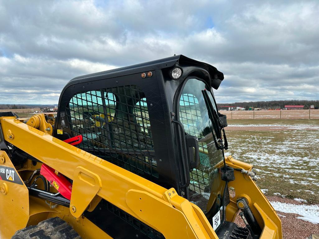 2019 Cat 249D track skid steer, cab w/AC, 12" tracks, aux hyds, hyd quick coupler, bucket, pilot