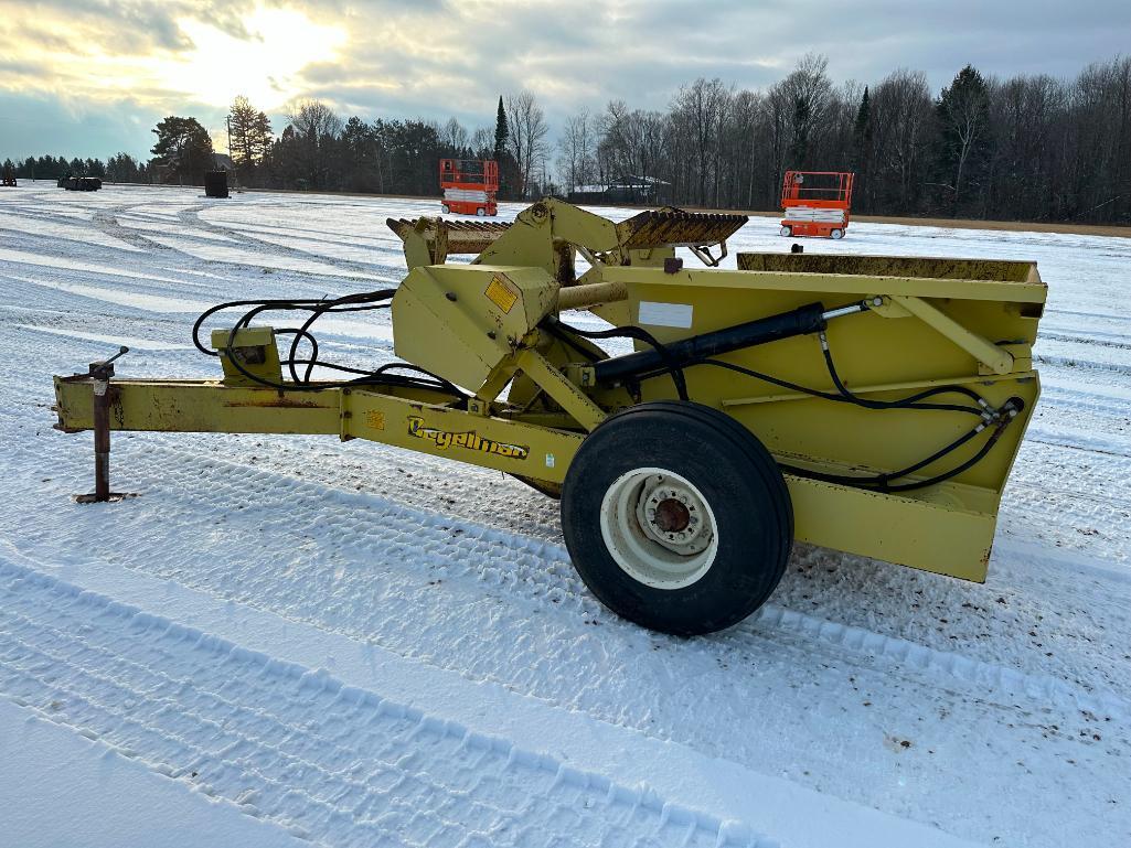 Degelman R570S pull type rock picker, hyd drive, 3-bat reel, hyd dump box, SN: 19946.