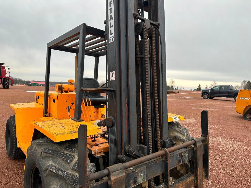 Liftall MT80B rough terrain forklift, OROPS, Ford gas engine, shuttle trans, 8,000 lb capacity, 30'