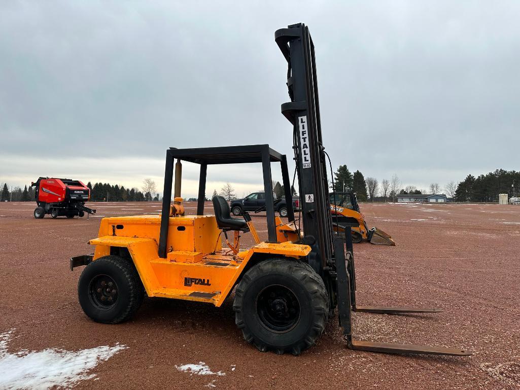 Liftall MT80B rough terrain forklift, OROPS, Ford gas engine, shuttle trans, 8,000 lb capacity, 30'