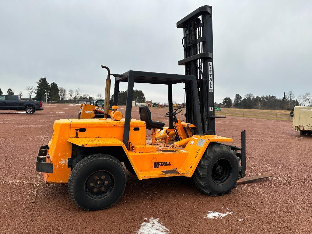 Liftall MT80B rough terrain forklift, OROPS, Ford gas engine, shuttle trans, 8,000 lb capacity, 30'