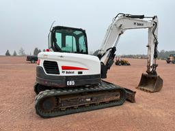 2016 Bobcat E85 excavator, cab w/AC, 18" rubber tracks, 7'5" stick, front blade, 35" quick coupler