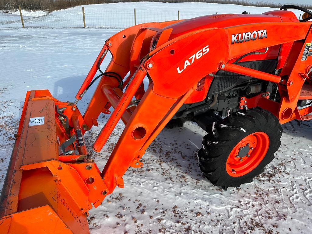 2016 Kubota L4701 compact tractor, open station, 4x4, Kubota LA765 loader, hydro trans, bar tires,