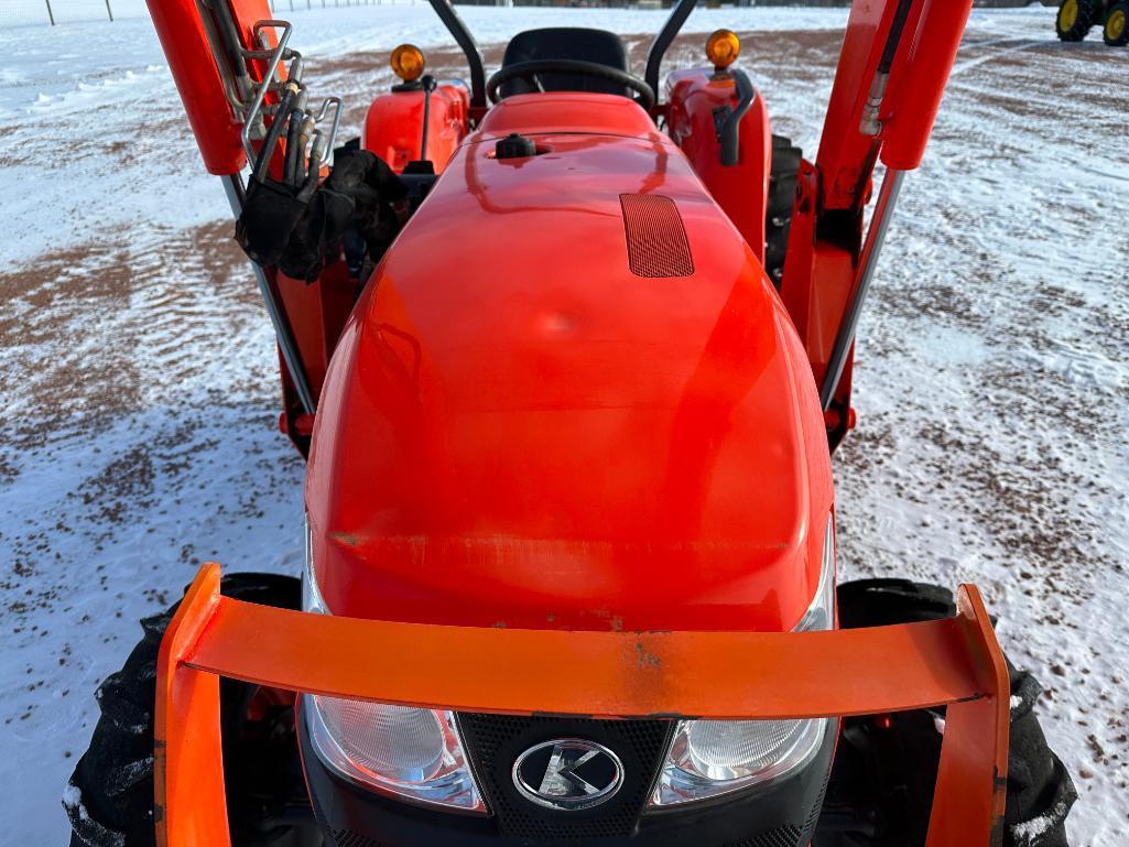 2016 Kubota L4701 compact tractor, open station, 4x4, Kubota LA765 loader, hydro trans, bar tires,