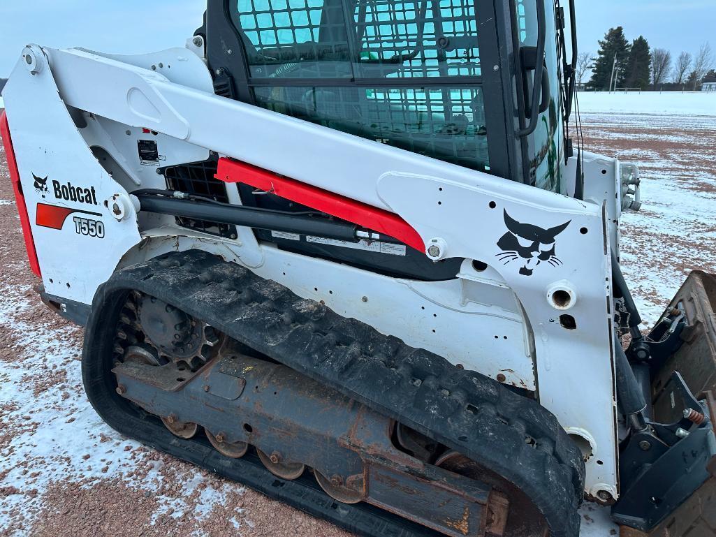 2018 Bobcat T550 track skid steer, cab w/AC, aux hyds, 12 1/2" rubber tracks, Selectable Joystick