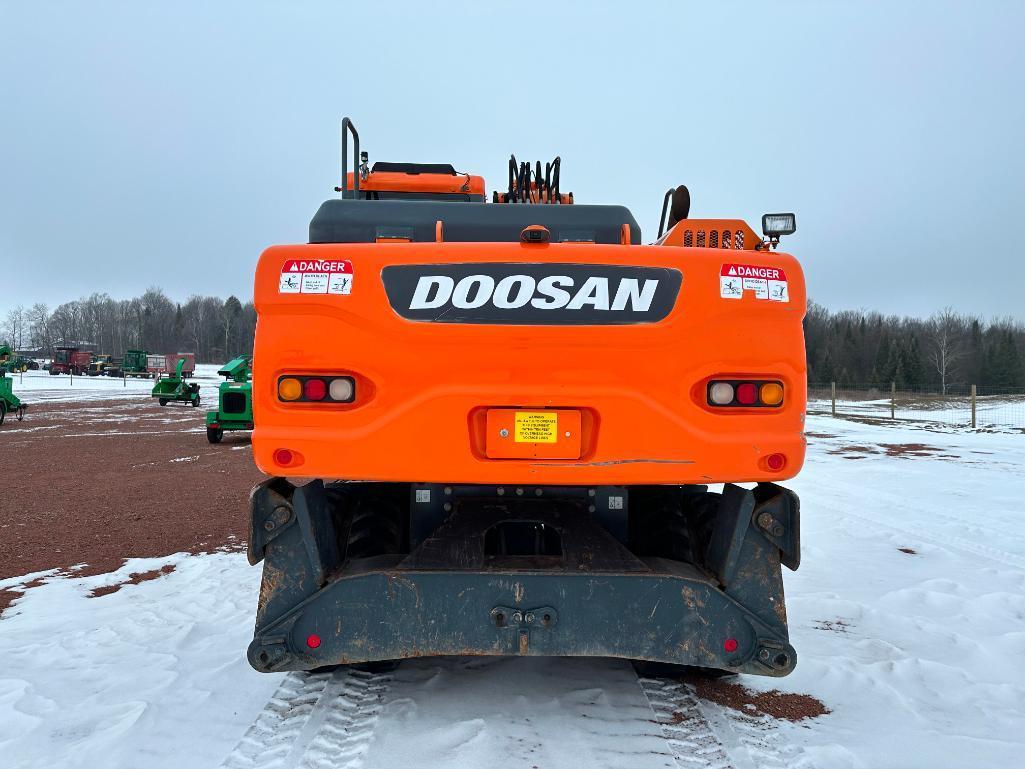 2013 Doosan DX190W-3 wheel excavator, cab w/AC, 7'7" stick, front blade, 10.00x20 tires, 36" quick