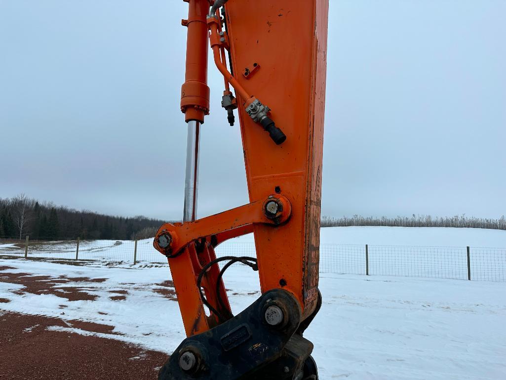 2013 Doosan DX190W-3 wheel excavator, cab w/AC, 7'7" stick, front blade, 10.00x20 tires, 36" quick