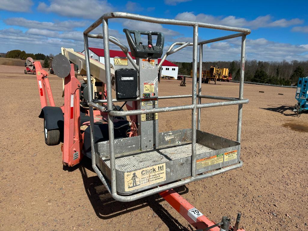 2006 JLG T350 electric powered towable boom lift, 35' lift, outriggers, ball hitch, operational, 597