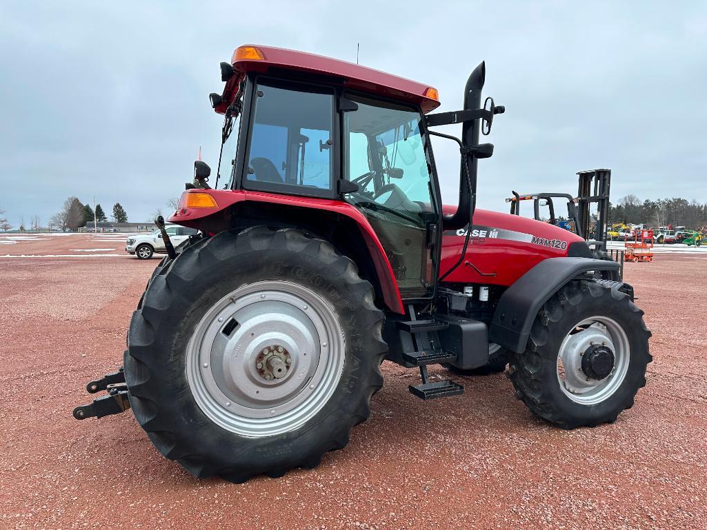 2004 Case IH MXM120 tractor, CHA, MFD, 18.4x38 rear tires, powershift trans, 4-hyds, 540/1000 PTO