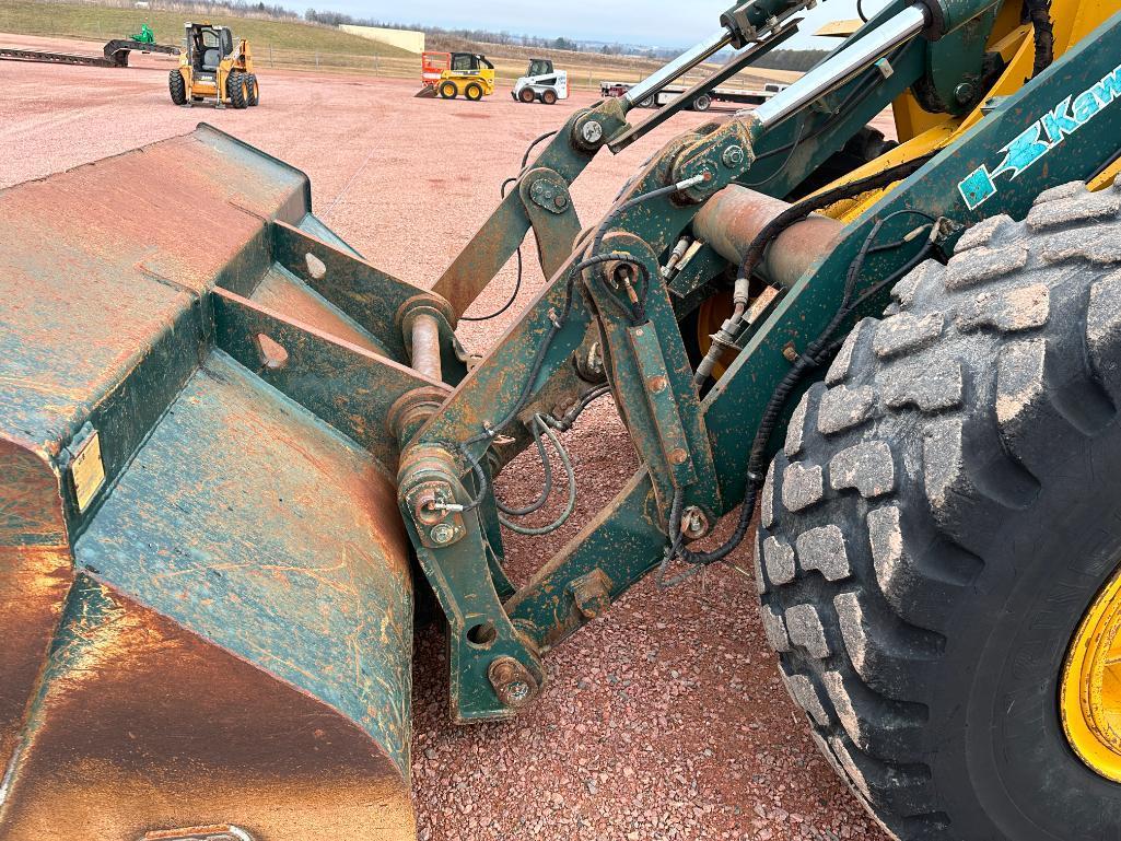 2002 Kawasaki 65TMV wheel loader, cab w/AC, 20.5x25 tires, 4-spd powershift trans, JRB quick coupler