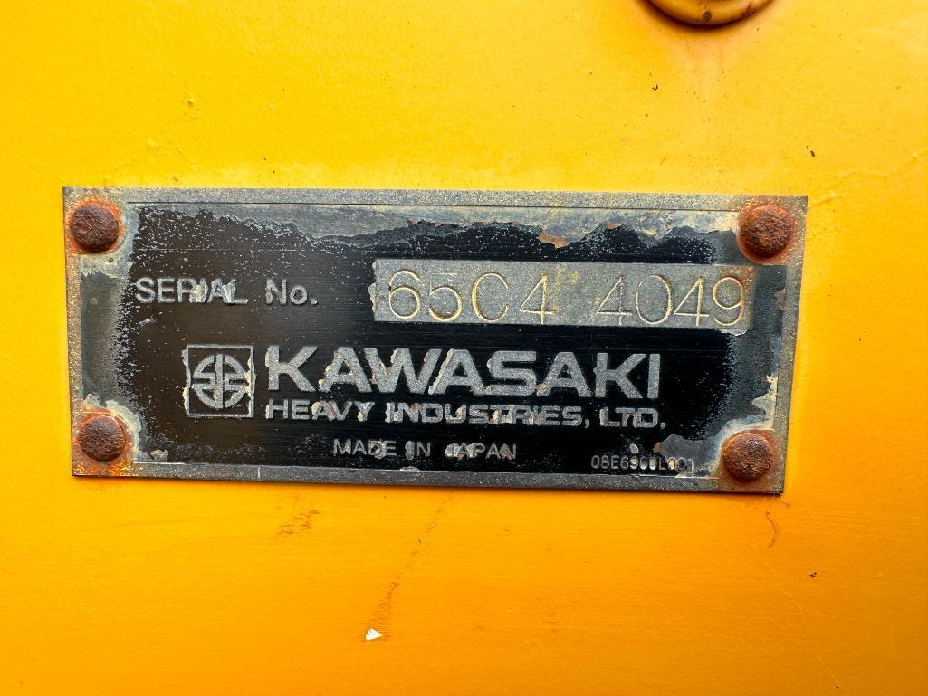2002 Kawasaki 65TMV wheel loader, cab w/AC, 20.5x25 tires, 4-spd powershift trans, JRB quick coupler