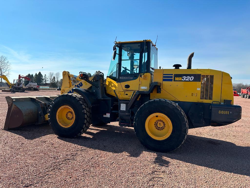 2014 Komatsu WA320-7 wheel loader, cab w/AC, 20.5x25 tires, hydro trans, 3rd valve, JRB quick