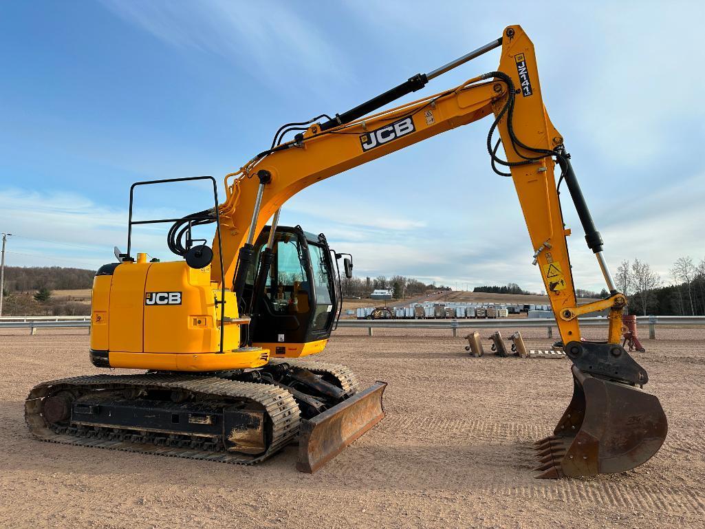 2019 JCB JZ141LC excavator, cab w/AC, 24" tracks, 9'10" stick, front blade, 48" quick coupler