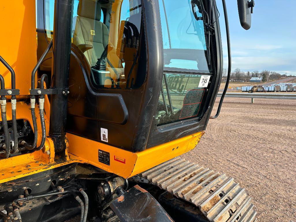 2019 JCB JZ141LC excavator, cab w/AC, 24" tracks, 9'10" stick, front blade, 48" quick coupler