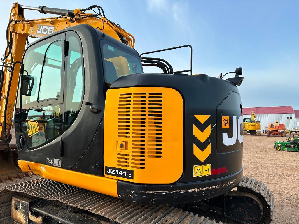 2019 JCB JZ141LC excavator, cab w/AC, 24" tracks, 9'10" stick, front blade, 48" quick coupler