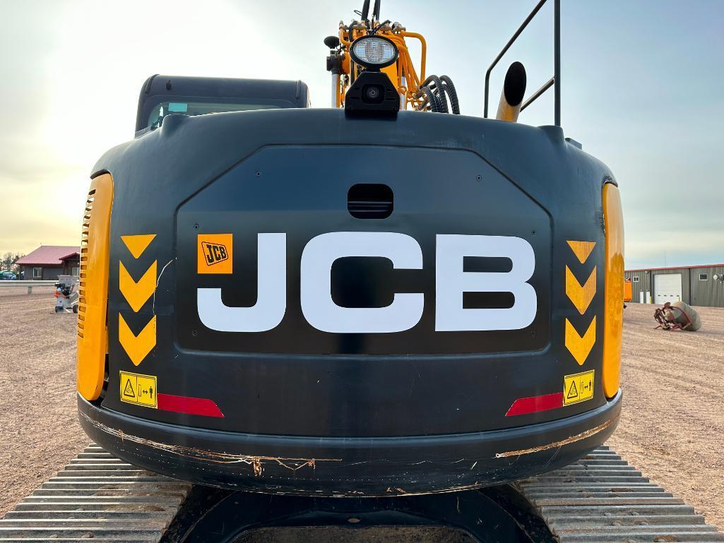 2019 JCB JZ141LC excavator, cab w/AC, 24" tracks, 9'10" stick, front blade, 48" quick coupler