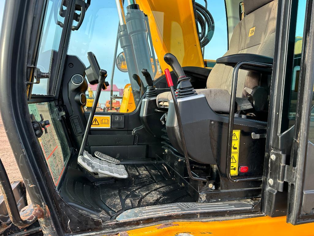 2019 JCB JZ141LC excavator, cab w/AC, 24" tracks, 9'10" stick, front blade, 48" quick coupler