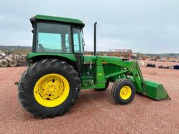 1983 John Deere 2550 tractor, CHA, John Deere 146 loader, 8-spd trans, 18.4x30 rear tires, 2-hyds,