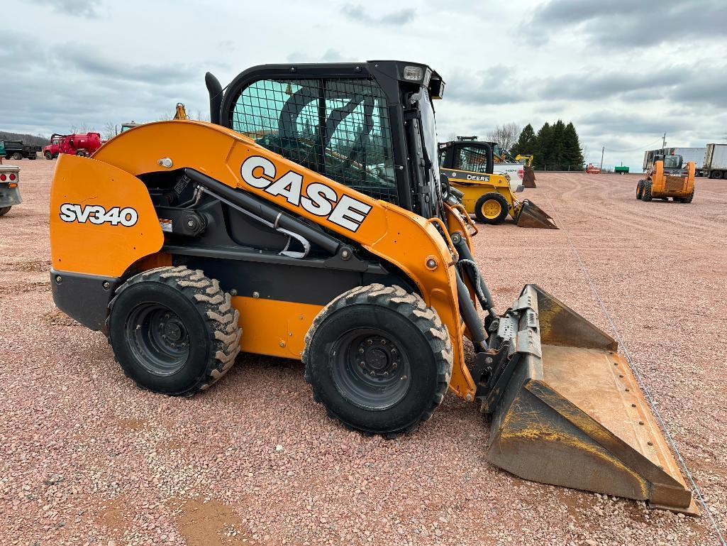 2019 Case SV340 skid steer, cab w/AC, high flow aux hyds, hyd quick coupler, 2-spd, pilot controls,