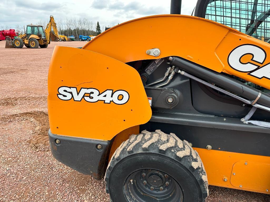 2019 Case SV340 skid steer, cab w/AC, high flow aux hyds, hyd quick coupler, 2-spd, pilot controls,