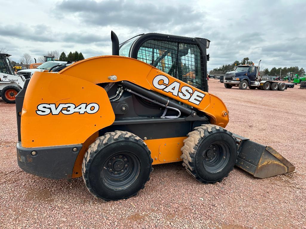 2019 Case SV340 skid steer, cab w/AC, high flow aux hyds, hyd quick coupler, 2-spd, pilot controls,