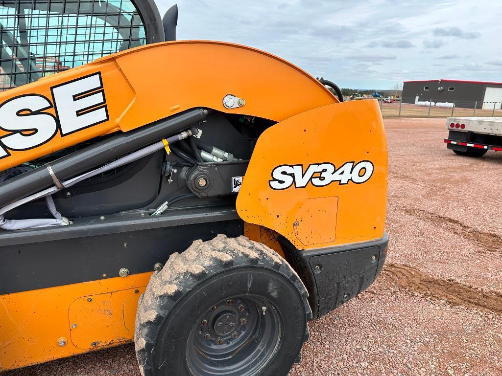 2019 Case SV340 skid steer, cab w/AC, high flow aux hyds, hyd quick coupler, 2-spd, pilot controls,