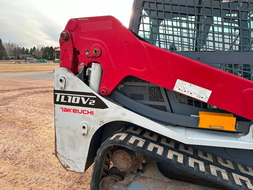 2017 Takeuchi TL10V2 track skid steer, cab w/AC, 15" rubber tracks, aux hyds, 2-spd, hyd quick