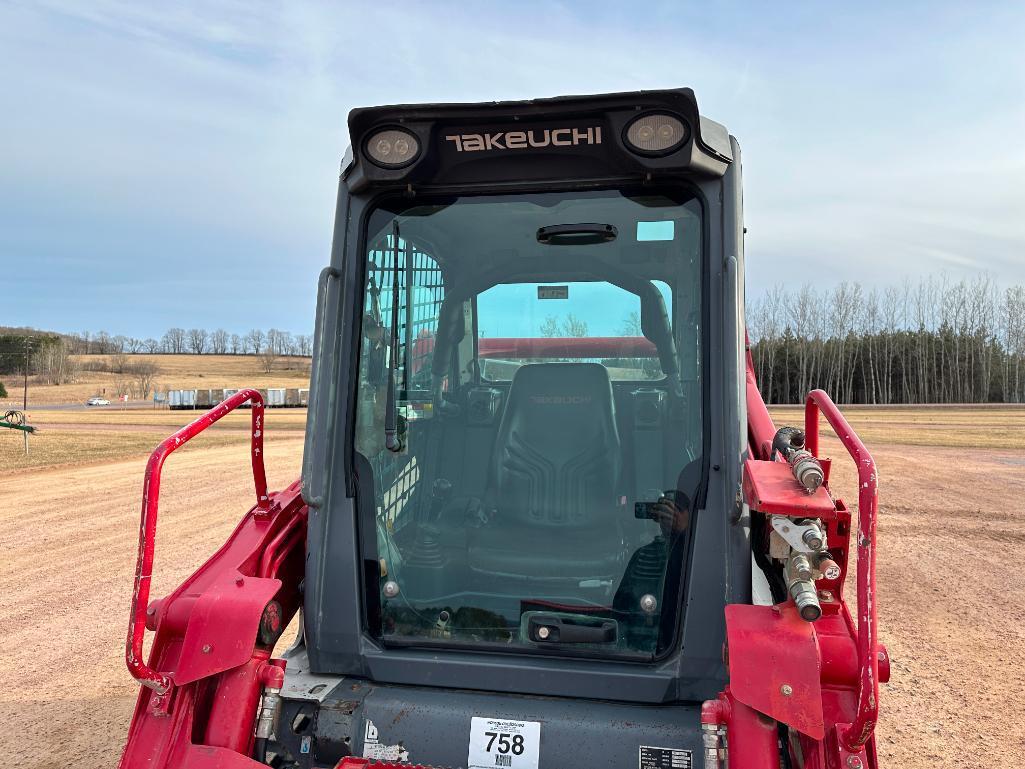 2017 Takeuchi TL10V2 track skid steer, cab w/AC, 15" rubber tracks, aux hyds, 2-spd, hyd quick