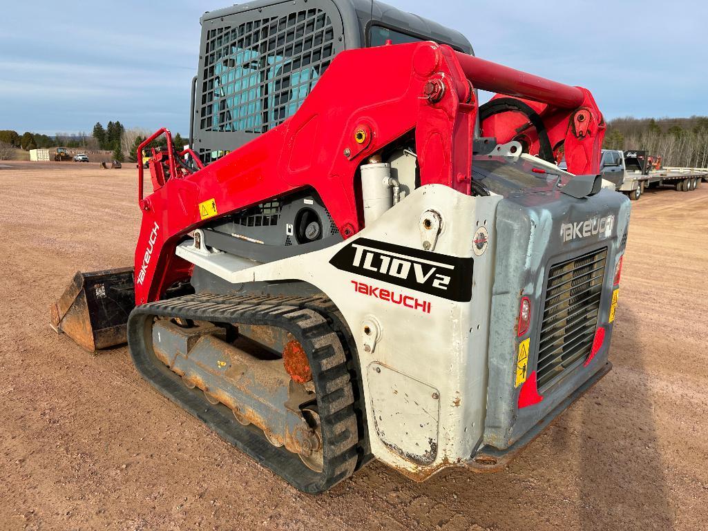 2017 Takeuchi TL10V2 track skid steer, cab w/AC, 15" rubber tracks, aux hyds, 2-spd, hyd quick