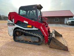 2017 Takeuchi TL10V2 track skid steer, cab w/AC, 15" rubber tracks, aux hyds, 2-spd, hyd quick