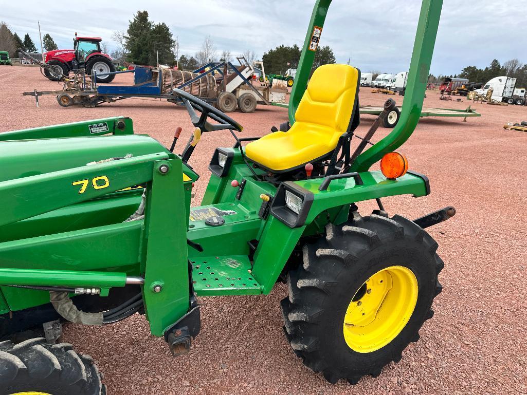 1993 John Deere 755 compact tractor, open station, 4x4, John Deere 70 loader, hydro trans, bar