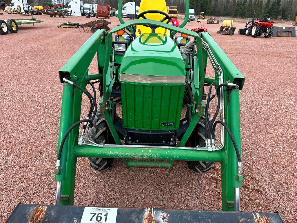 1993 John Deere 755 compact tractor, open station, 4x4, John Deere 70 loader, hydro trans, bar