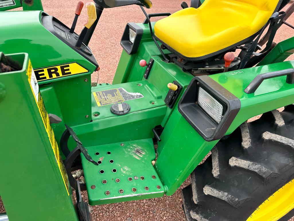 1993 John Deere 755 compact tractor, open station, 4x4, John Deere 70 loader, hydro trans, bar