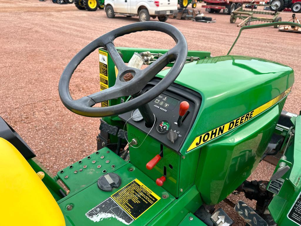 1993 John Deere 755 compact tractor, open station, 4x4, John Deere 70 loader, hydro trans, bar