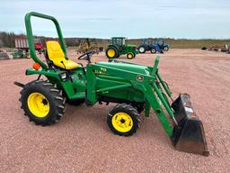 1993 John Deere 755 compact tractor, open station, 4x4, John Deere 70 loader, hydro trans, bar