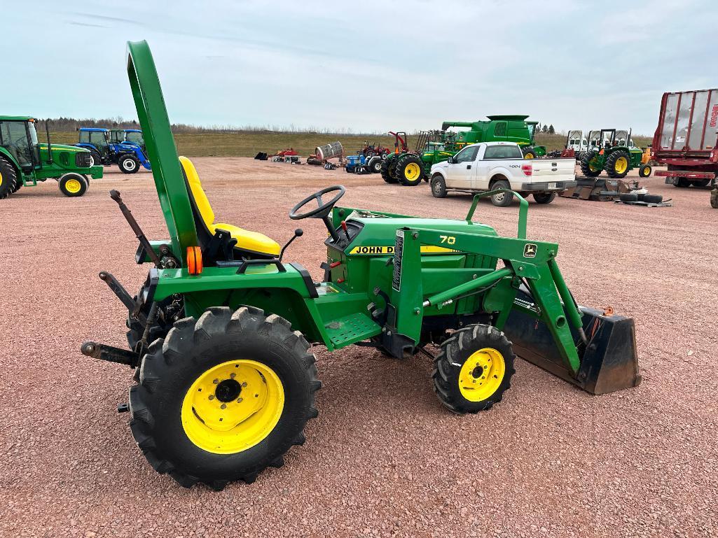 1993 John Deere 755 compact tractor, open station, 4x4, John Deere 70 loader, hydro trans, bar