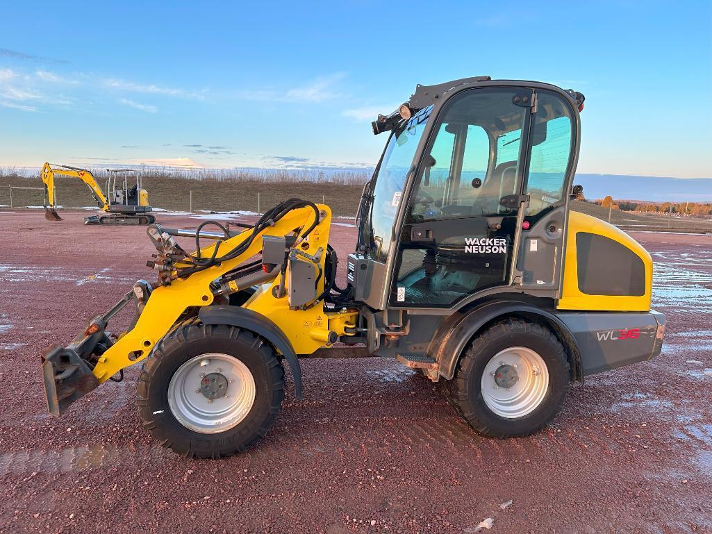 2016 Wacker Neuson WL38 wheel loader, cab w/AC, 385/55R18 tires, hydro trans, high flow aux hyds,