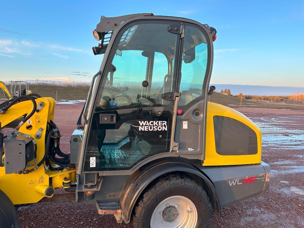 2016 Wacker Neuson WL38 wheel loader, cab w/AC, 385/55R18 tires, hydro trans, high flow aux hyds,