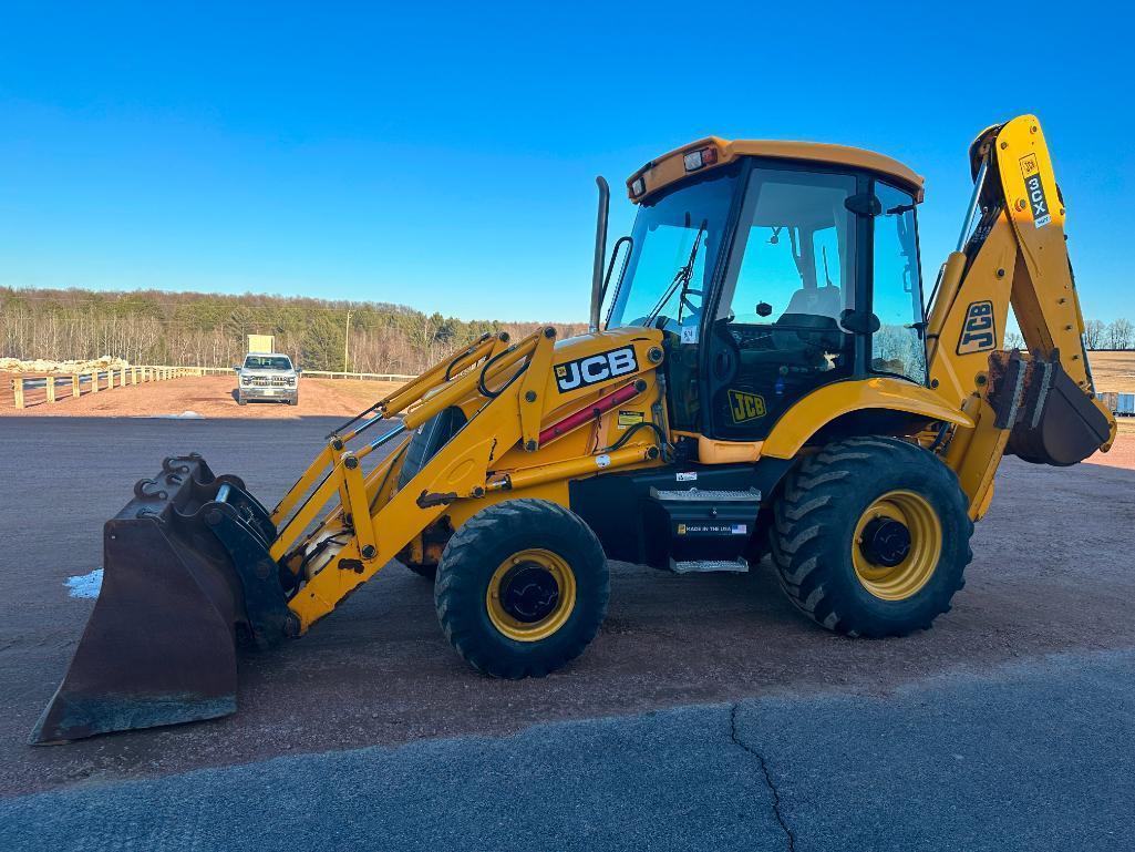 JCB 3CX tractor loader backhoe, cab w/AC, 4x4, ext hoe, shuttle trans, 2-stick control, quick