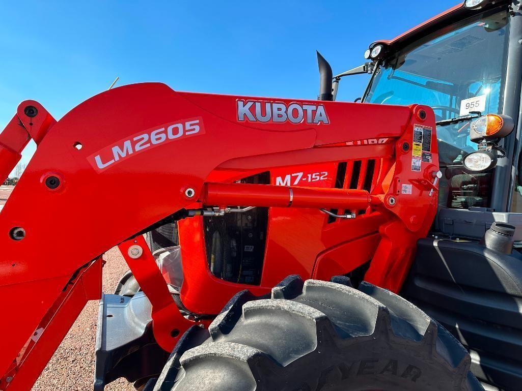 2019 Kubota M7-152 tractor, CHA, MFD, Kubota LM2605 loader, 480/70R46 rear tires, powershift trans,