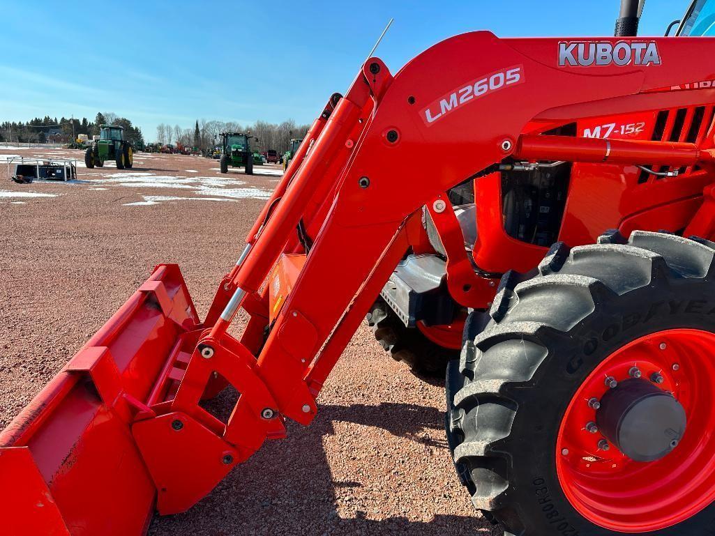 2019 Kubota M7-152 tractor, CHA, MFD, Kubota LM2605 loader, 480/70R46 rear tires, powershift trans,