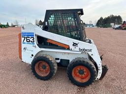 1999 Bobcat 763F skid steer, cab w/heat, high flow aux hyds, 10x16.5 tires, hand & foot controls,